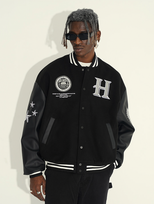 Harsh and Cruel Cross Embroidered Varsity Jacket | Face 3 Face