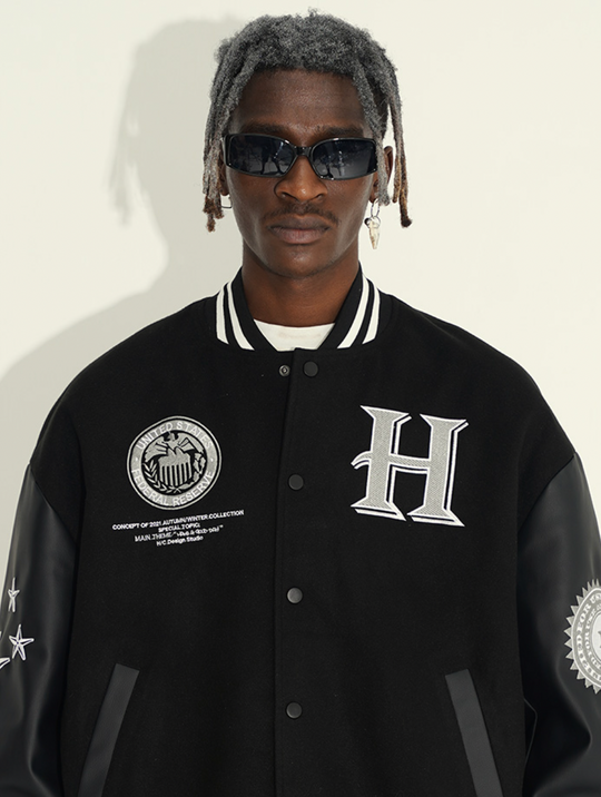 Harsh and Cruel Cross Embroidered Varsity Jacket | Face 3 Face