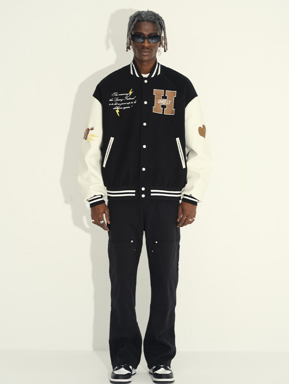 Harsh and Cruel Hand Painted Circular Ring LOGO Love Heart Kids Varsity Jacket | Face 3 Face