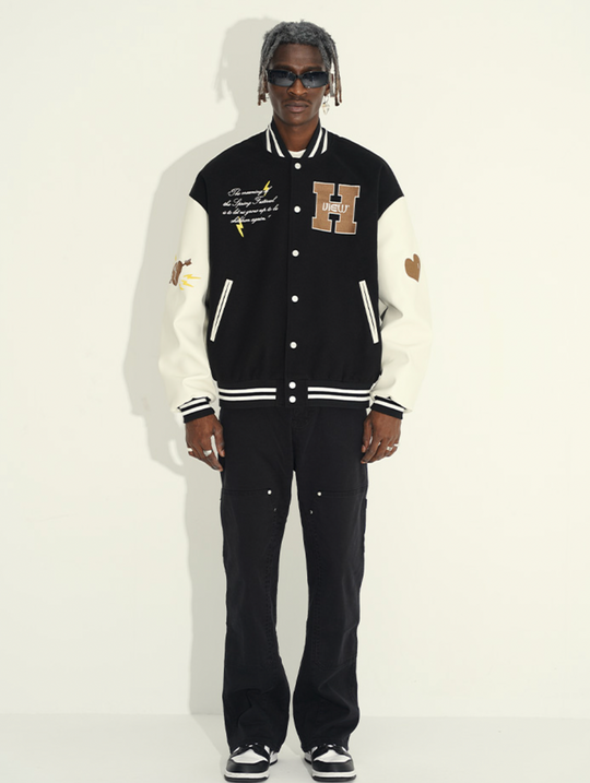 Harsh and Cruel Hand Painted Circular Ring LOGO Love Heart Kids Varsity Jacket | Face 3 Face