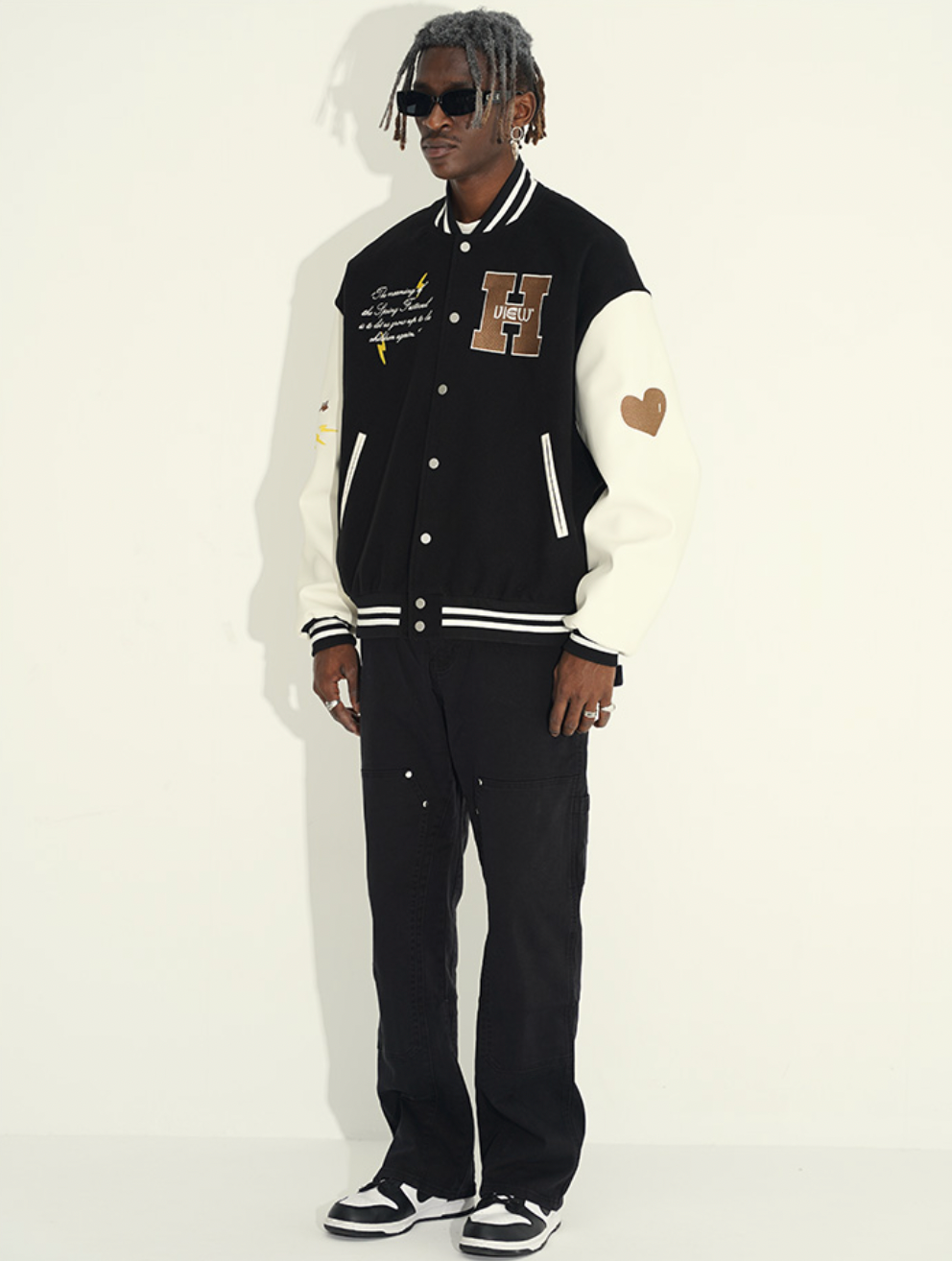 Harsh and Cruel Hand Painted Circular Ring LOGO Love Heart Kids Varsity Jacket | Face 3 Face