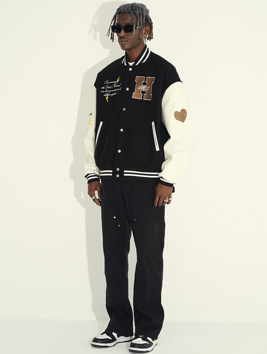 Harsh and Cruel Hand Painted Circular Ring LOGO Love Heart Kids Varsity Jacket | Face 3 Face