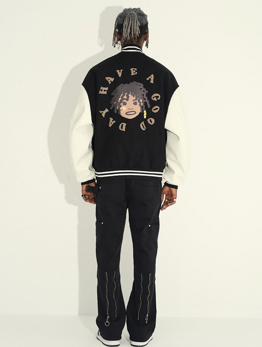 Harsh and Cruel Hand Painted Circular Ring LOGO Love Heart Kids Varsity Jacket | Face 3 Face