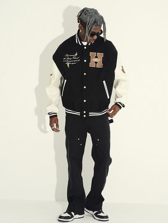 Harsh and Cruel Hand Painted Circular Ring LOGO Love Heart Kids Varsity Jacket | Face 3 Face