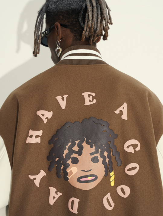 Harsh and Cruel Hand Painted Circular Ring LOGO Love Heart Kids Varsity Jacket | Face 3 Face