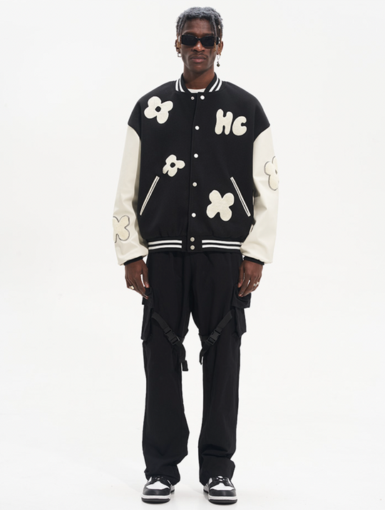 Harsh and Cruel Embroidered Small Flowers Varsity Jacket | Face 3 Face