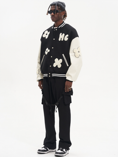 Harsh and Cruel Embroidered Small Flowers Varsity Jacket
