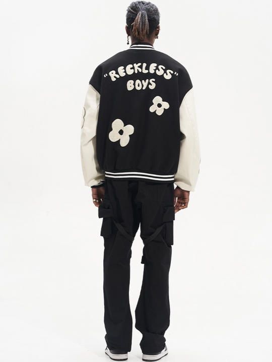 Harsh and Cruel Embroidered Small Flowers Varsity Jacket | Face 3 Face
