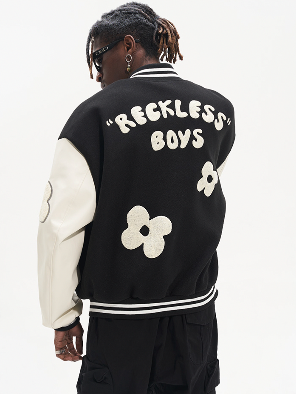 Harsh and Cruel Embroidered Small Flowers Varsity Jacket | Face 3 Face