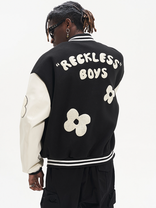 Harsh and Cruel Embroidered Small Flowers Varsity Jacket | Face 3 Face