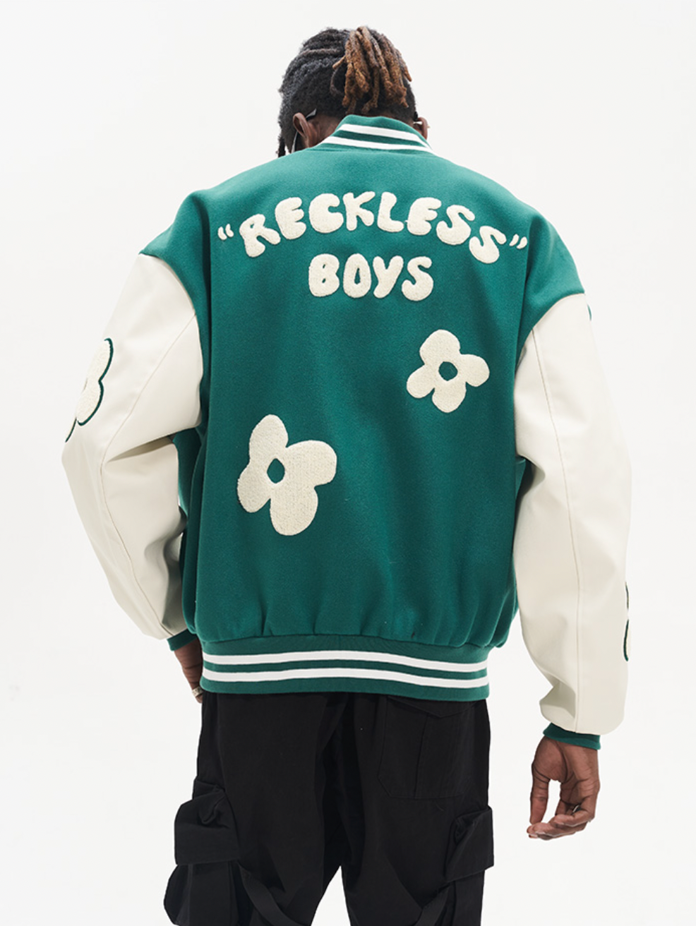 Harsh and Cruel Embroidered Small Flowers Varsity Jacket | Face 3 Face