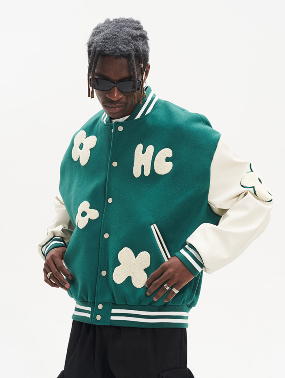 Harsh and Cruel Embroidered Small Flowers Varsity Jacket | Face 3 Face