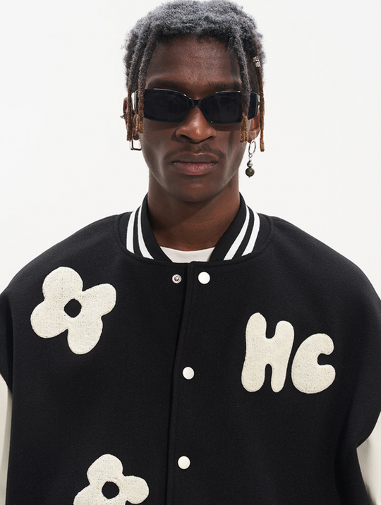 Harsh and Cruel Embroidered Small Flowers Varsity Jacket | Face 3 Face