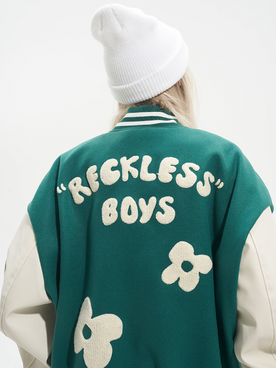 Harsh and Cruel Embroidered Small Flowers Varsity Jacket | Face 3 Face