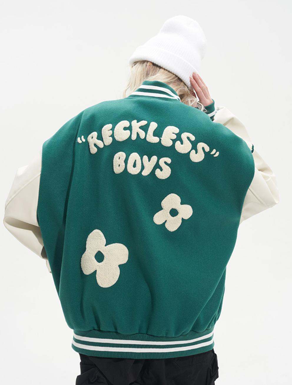 Harsh and Cruel Embroidered Small Flowers Varsity Jacket | Face 3 Face