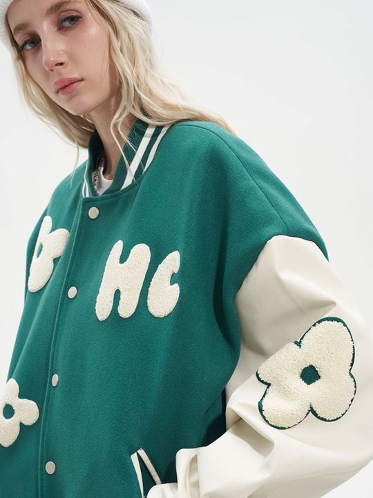 Harsh and Cruel Embroidered Small Flowers Varsity Jacket | Face 3 Face