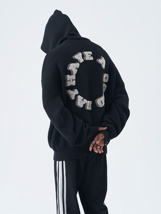 Harsh and Cruel Circular 3D LOGO Hoodie Knit Sweater | Face 3 Face