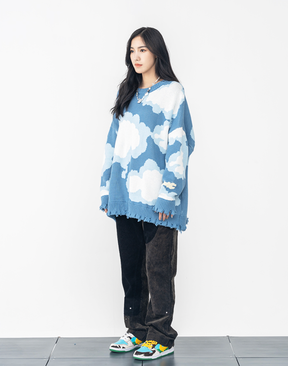 Harsh and Cruel Blue Sky Cloud Ripped Knit Sweater | Face 3 Face