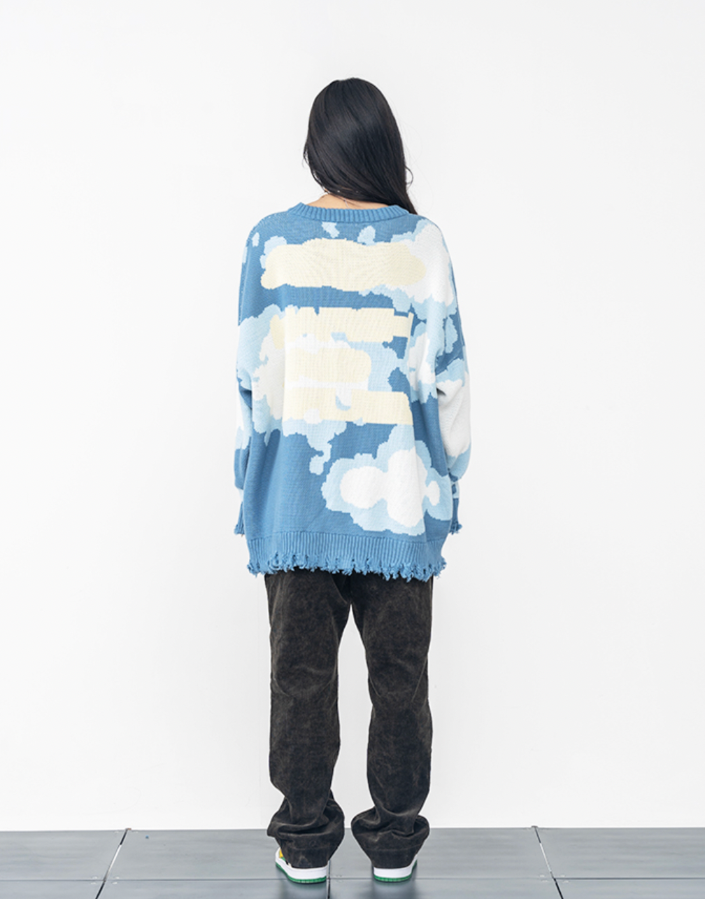 Harsh and Cruel Blue Sky Cloud Ripped Knit Sweater | Face 3 Face