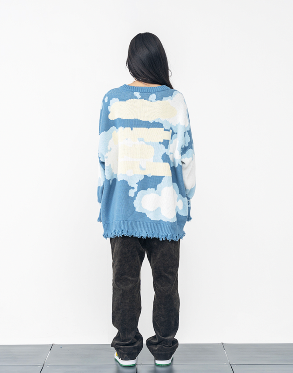 Harsh and Cruel Blue Sky Cloud Ripped Knit Sweater