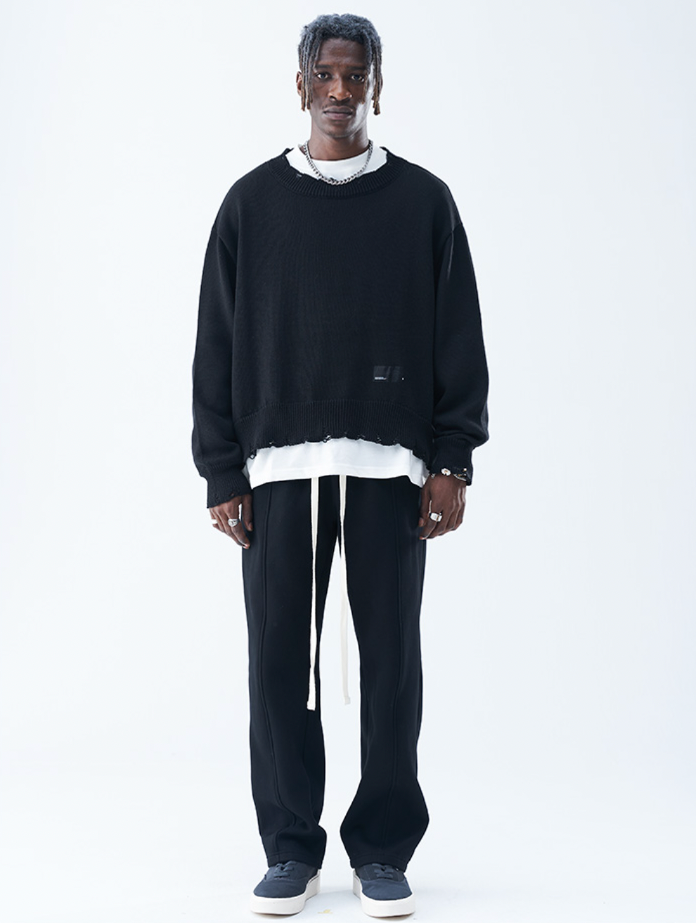 Harsh and Cruel Patch Label Distressed Knit Sweater | Face 3 Face