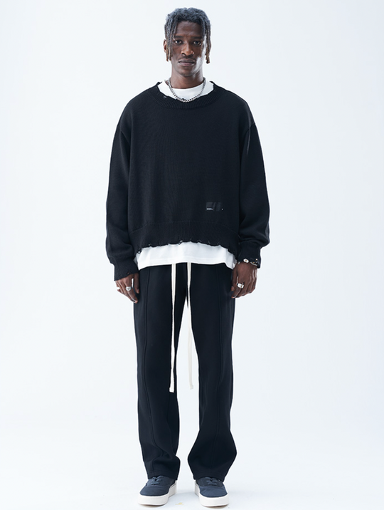 Harsh and Cruel Patch Label Distressed Knit Sweater | Face 3 Face