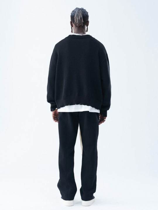Harsh and Cruel Patch Label Distressed Knit Sweater | Face 3 Face