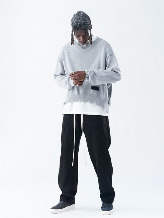 Harsh and Cruel Patch Label Distressed Knit Sweater | Face 3 Face