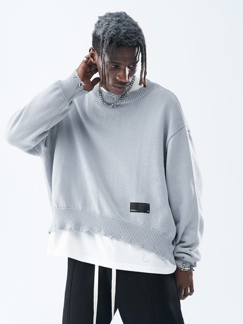 Harsh and Cruel Patch Label Distressed Knit Sweater | Face 3 Face