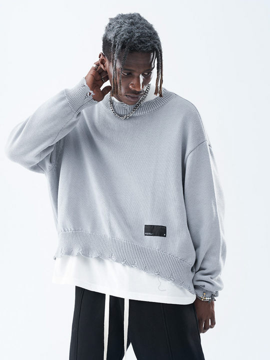 Harsh and Cruel Patch Label Distressed Knit Sweater | Face 3 Face