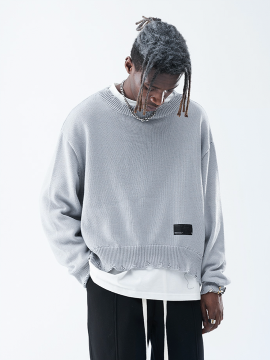 Harsh and Cruel Patch Label Distressed Knit Sweater | Face 3 Face