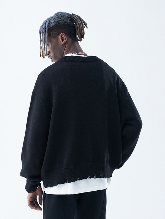 Harsh and Cruel Patch Label Distressed Knit Sweater | Face 3 Face
