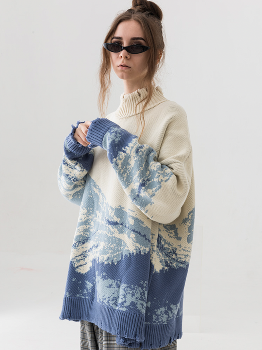 Harsh and Cruel Snow Mountain Destruction Knit Sweater | Face 3 Face