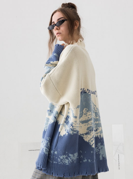 Harsh and Cruel Snow Mountain Destruction Knit Sweater | Face 3 Face