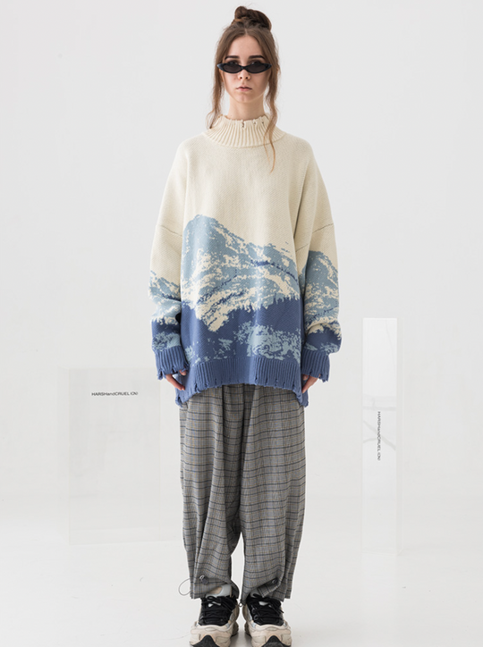 Harsh and Cruel Snow Mountain Destruction Knit Sweater | Face 3 Face