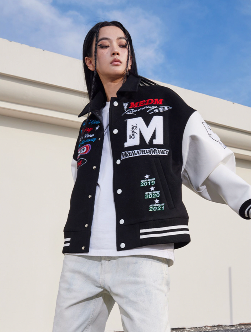 MEDM Record Holder Anniversary Embroidered Varsity Jacket | Face 3 Face