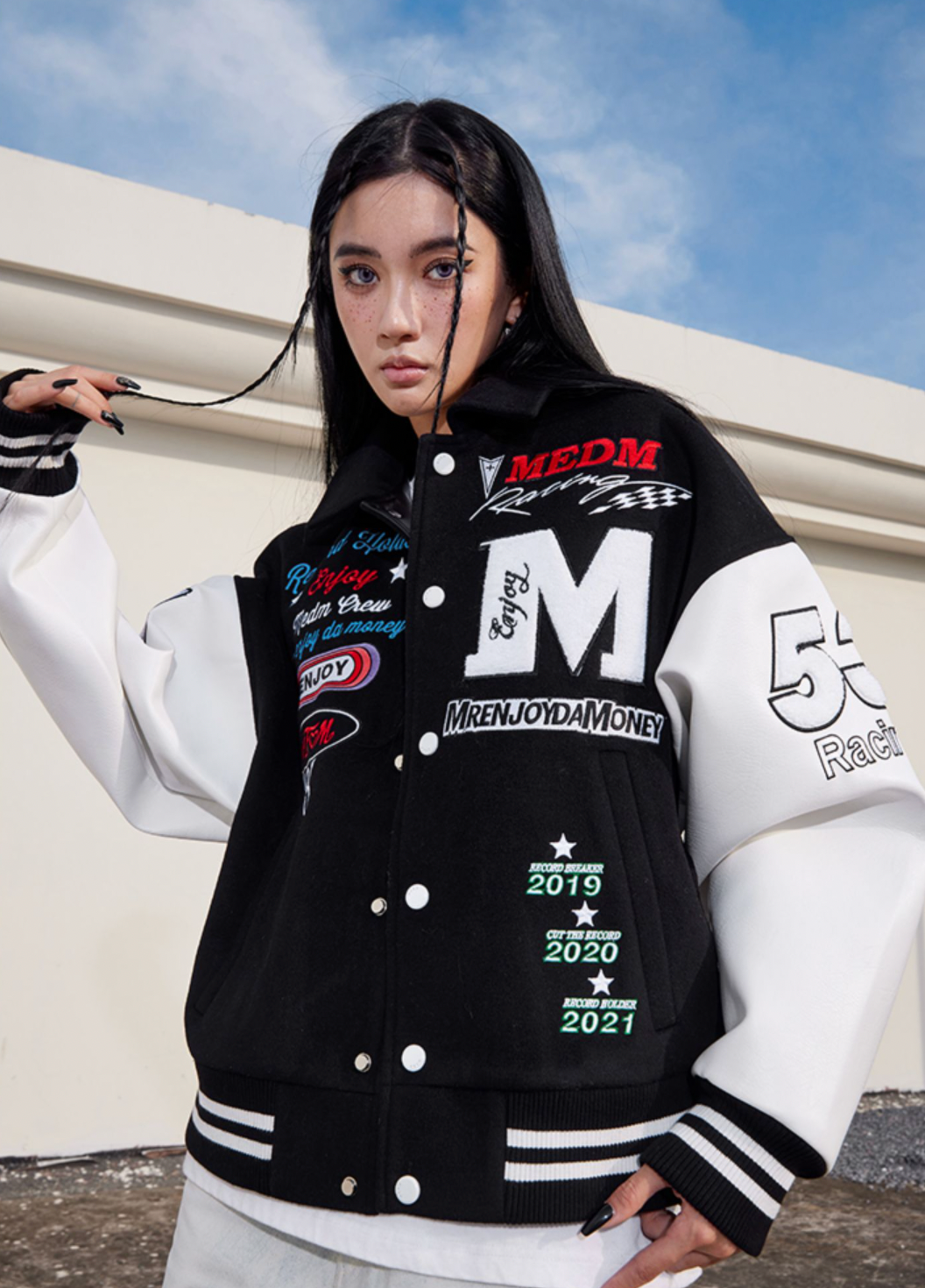 MEDM Record Holder Anniversary Embroidered Varsity Jacket | Face 3 Face