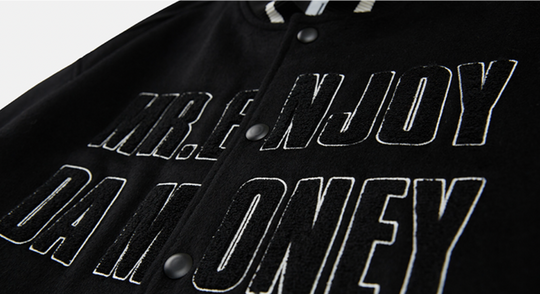 MEDM Spell Leather Logo Embroidered Varsity Jacket | Face 3 Face