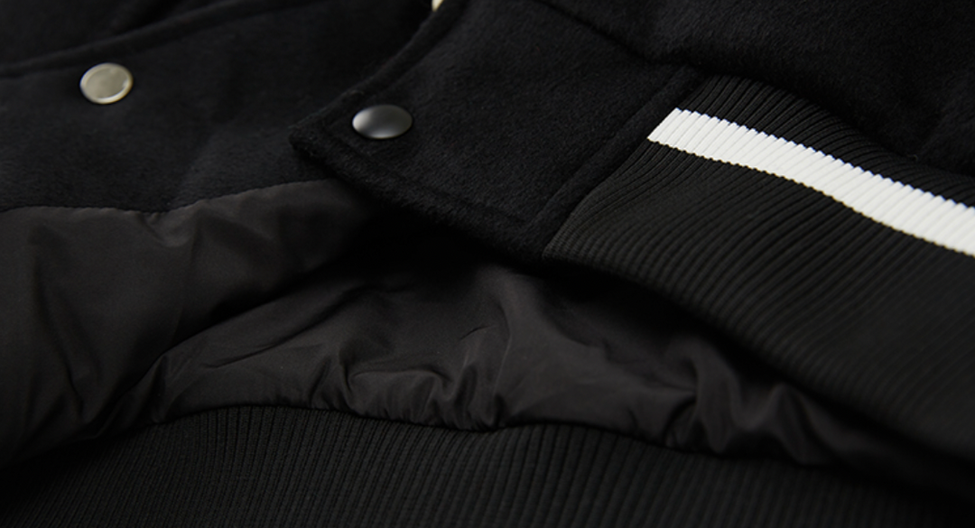 MEDM Spell Leather Logo Embroidered Varsity Jacket | Face 3 Face