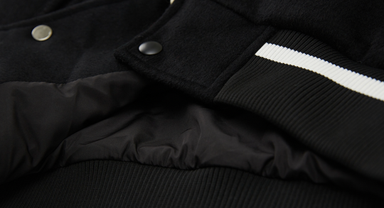 MEDM Spell Leather Logo Embroidered Varsity Jacket | Face 3 Face