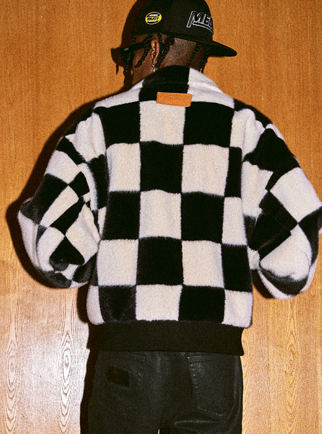 MEDM Fur Checkerboard Sherpa Fleece Jacket | Face 3 Face