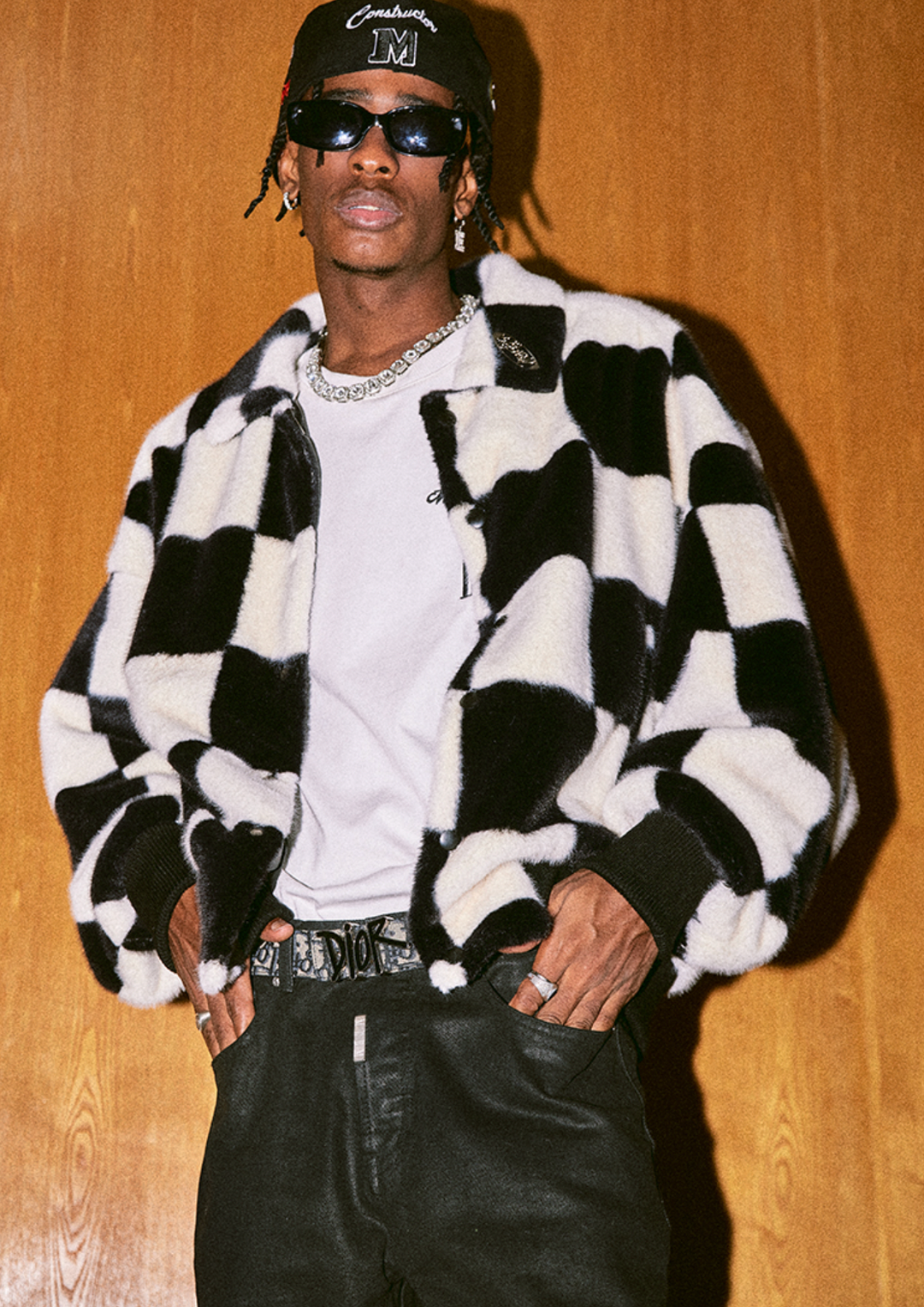 MEDM Fur Checkerboard Sherpa Fleece Jacket | Face 3 Face