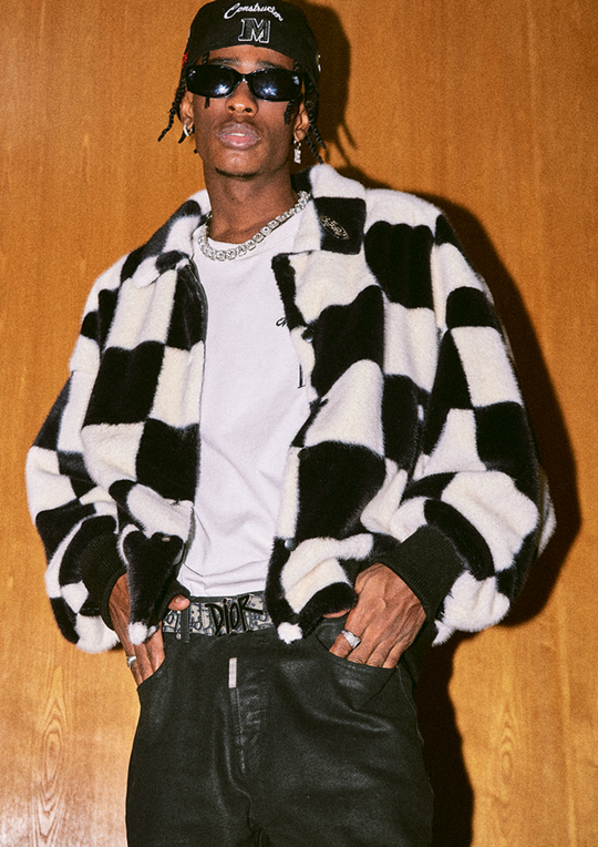 MEDM Fur Checkerboard Sherpa Fleece Jacket | Face 3 Face