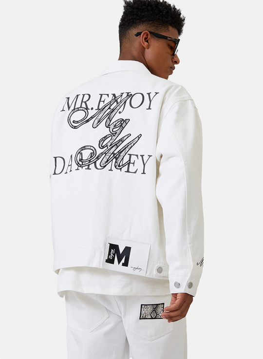 MEDM Casual Letter Logo Denim Jacket | Face 3 Face