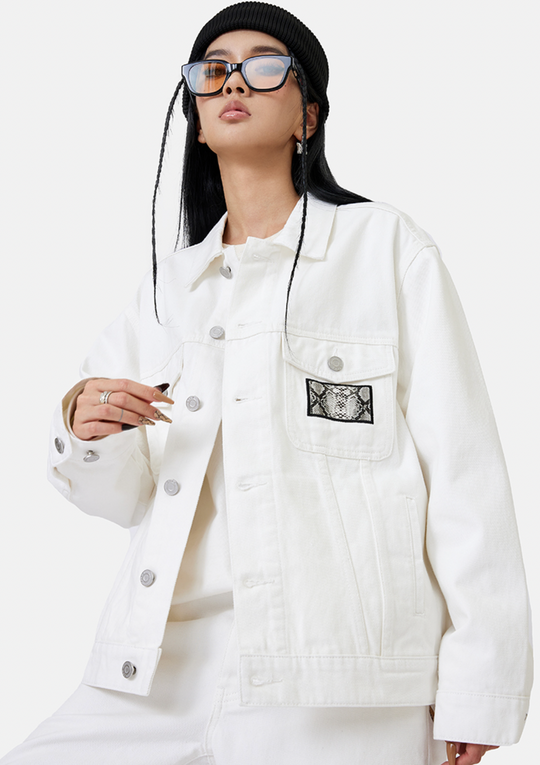 MEDM Casual Letter Logo Denim Jacket | Face 3 Face