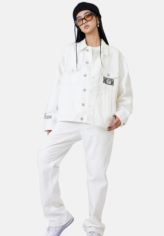 MEDM Casual Letter Logo Denim Jacket | Face 3 Face