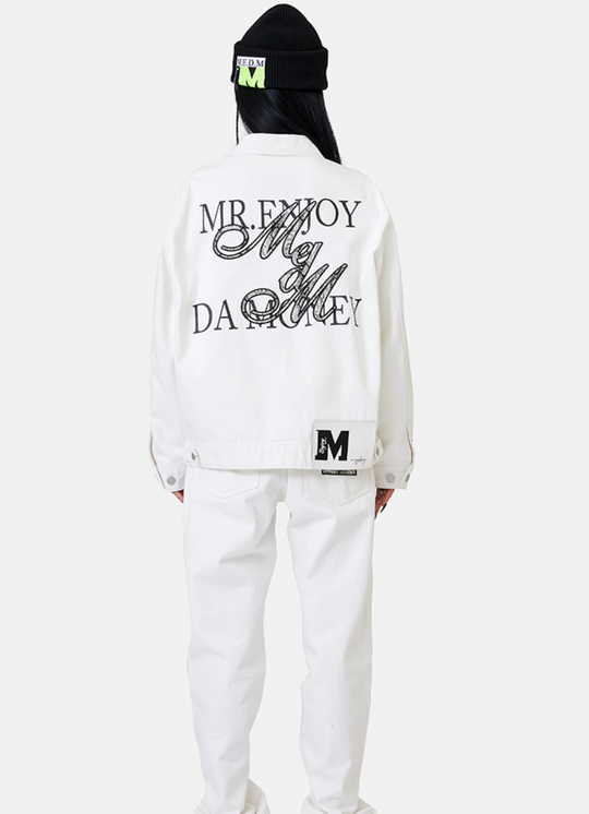 MEDM Casual Letter Logo Denim Jacket | Face 3 Face