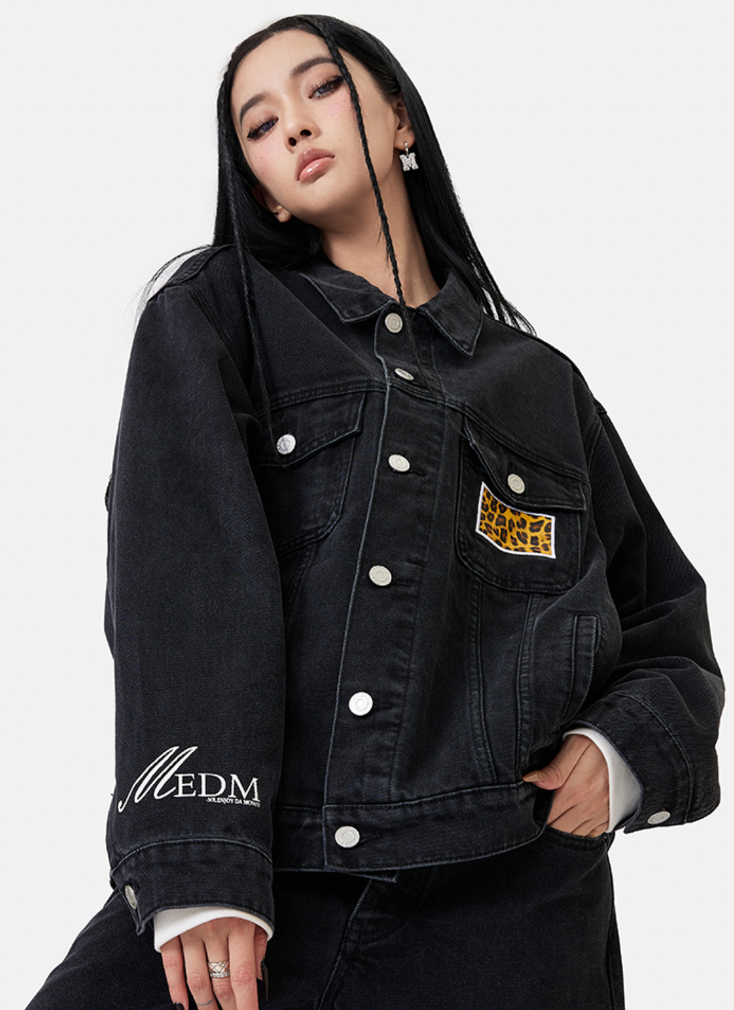 MEDM Casual Letter Logo Denim Jacket | Face 3 Face