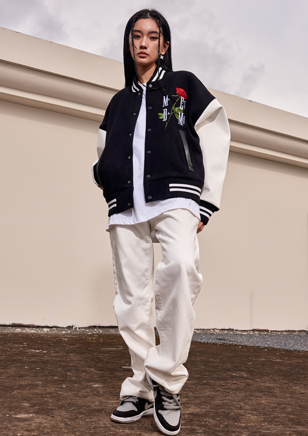 MEDM Rose Embroidery Varsity Jacket | Face 3 Face