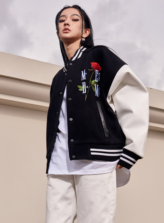 MEDM Rose Embroidery Varsity Jacket | Face 3 Face